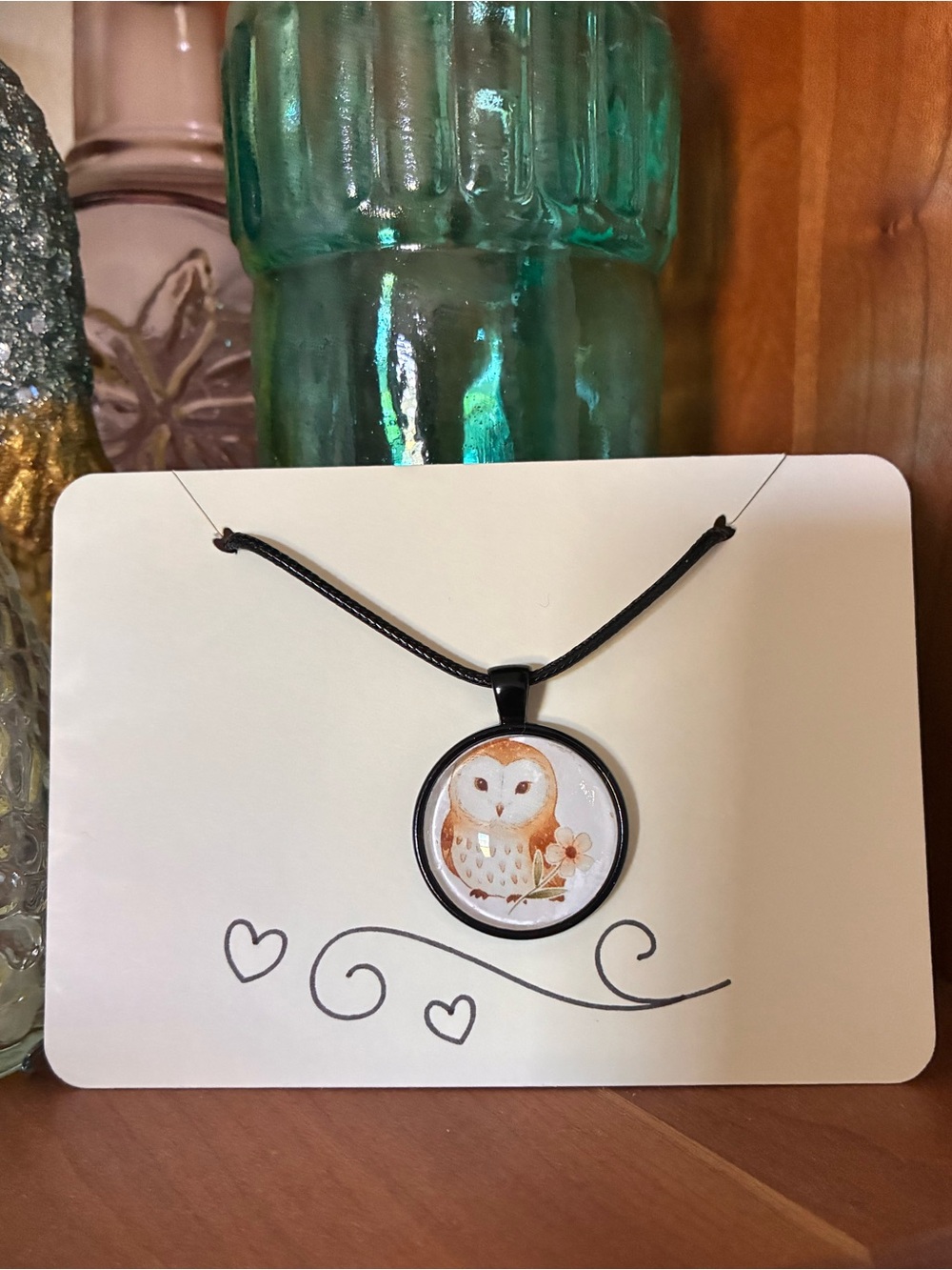 Handcrafted owl cabochon necklace